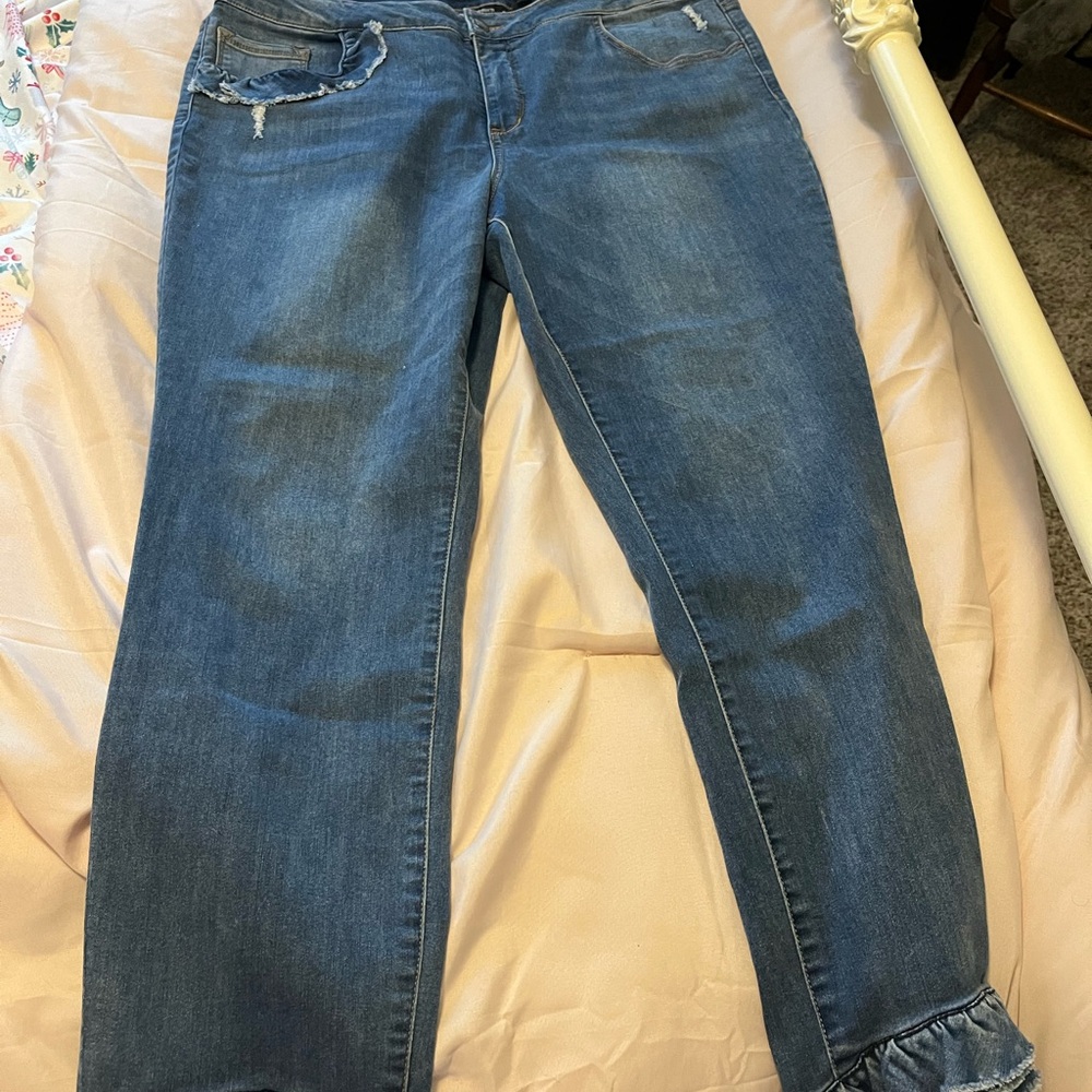 Women with Control Distressed Blue Straight Leg Jeans